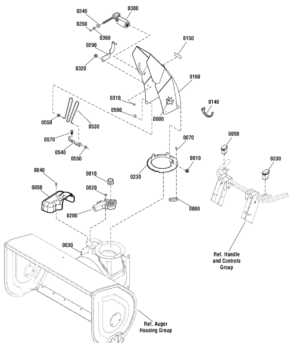 Chute And Rotation Group Diagram and Parts List for 1695912-ML761650 2010 Briggs and Stratton Snow Blower